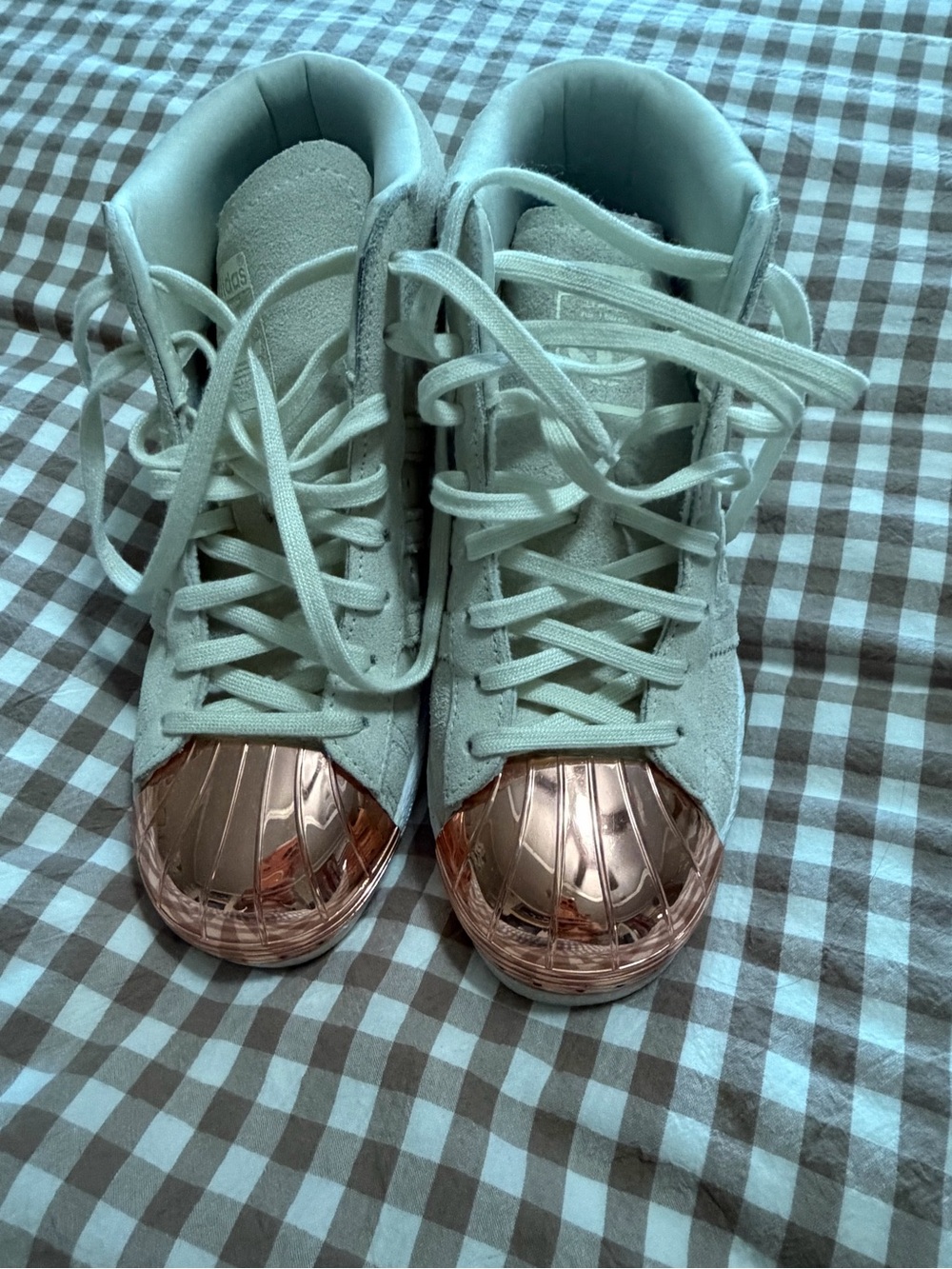 Adidas Metallic Toe High-Top Sneakers - Rose Gold Accents